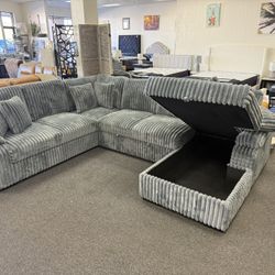 Grey Corduroy Sleeper Sofa Sectional With Bed And Storage 