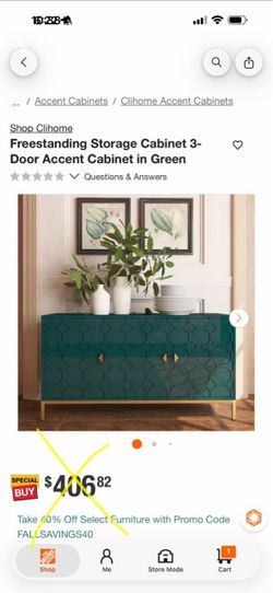 Freestanding Storage Cabinet 3- Door Accent Cabinet in Green