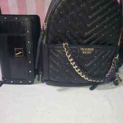❤Victoria Secret Black Backpack And Wristlet Wallet ❤