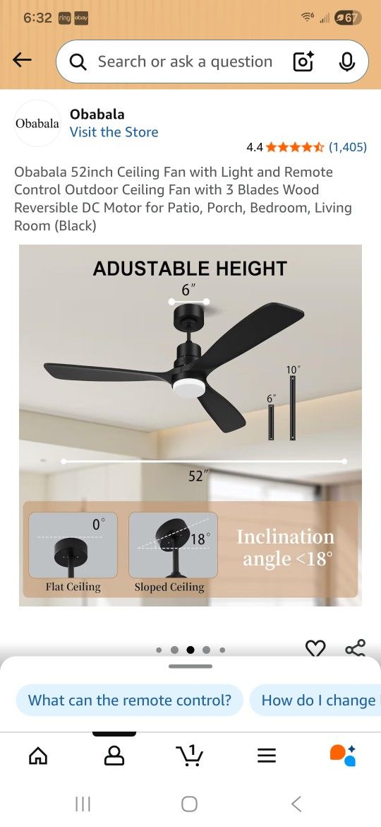 52" OBABALA CEILING FAN NEW