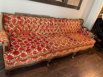 Vintage French Provincial Tufted Floral Sofa