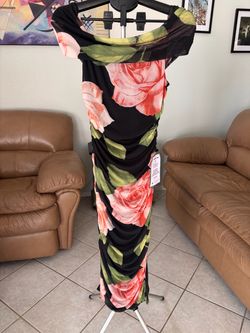 NWT B. Darlin Floral Mesh Off-The-Shoulder Ruched Midi Dress - Size XL
