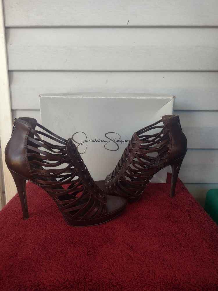 Jessica Simpson Womens Birdy Platform Sandal Lace Up Vamp fudge Brown Size 7.5M
