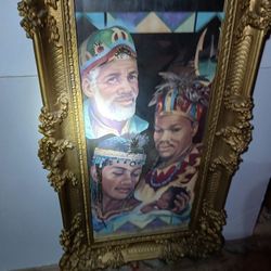 Unique Black Art Painting Over Mirror In Gold Wood Like Frame