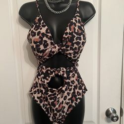 NWOT- Cheetah Wrap Around 1 Piece Swim Wear Bodysuit 🐆🖤 (cheetah Bodysuit/rave Wear /festival Wear / Beyond Wonderland)