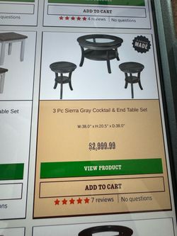 3 Pc Sierra Gray Cocktail & End Table Set