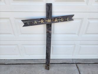 Vintage FARMALL Farm Tractor Emblem Letters Farming Yard Art Wood Post
