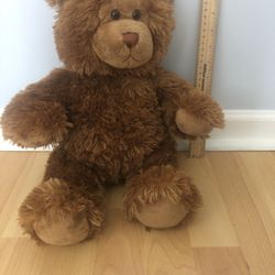 Build a Bear barely used smoke free home. 16 inch tall feet to head, 12 inches wide paw to paw, 6 inches wide across belly, 5 inches thick back to fro