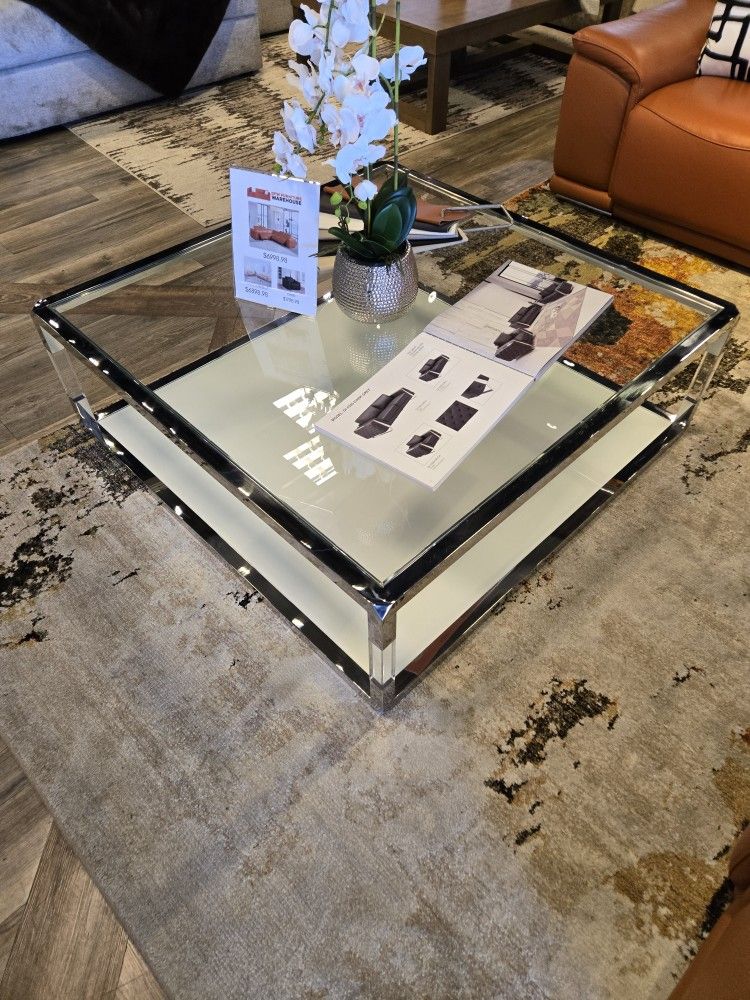 CHROME COFFEE TABLE GLASS TOP