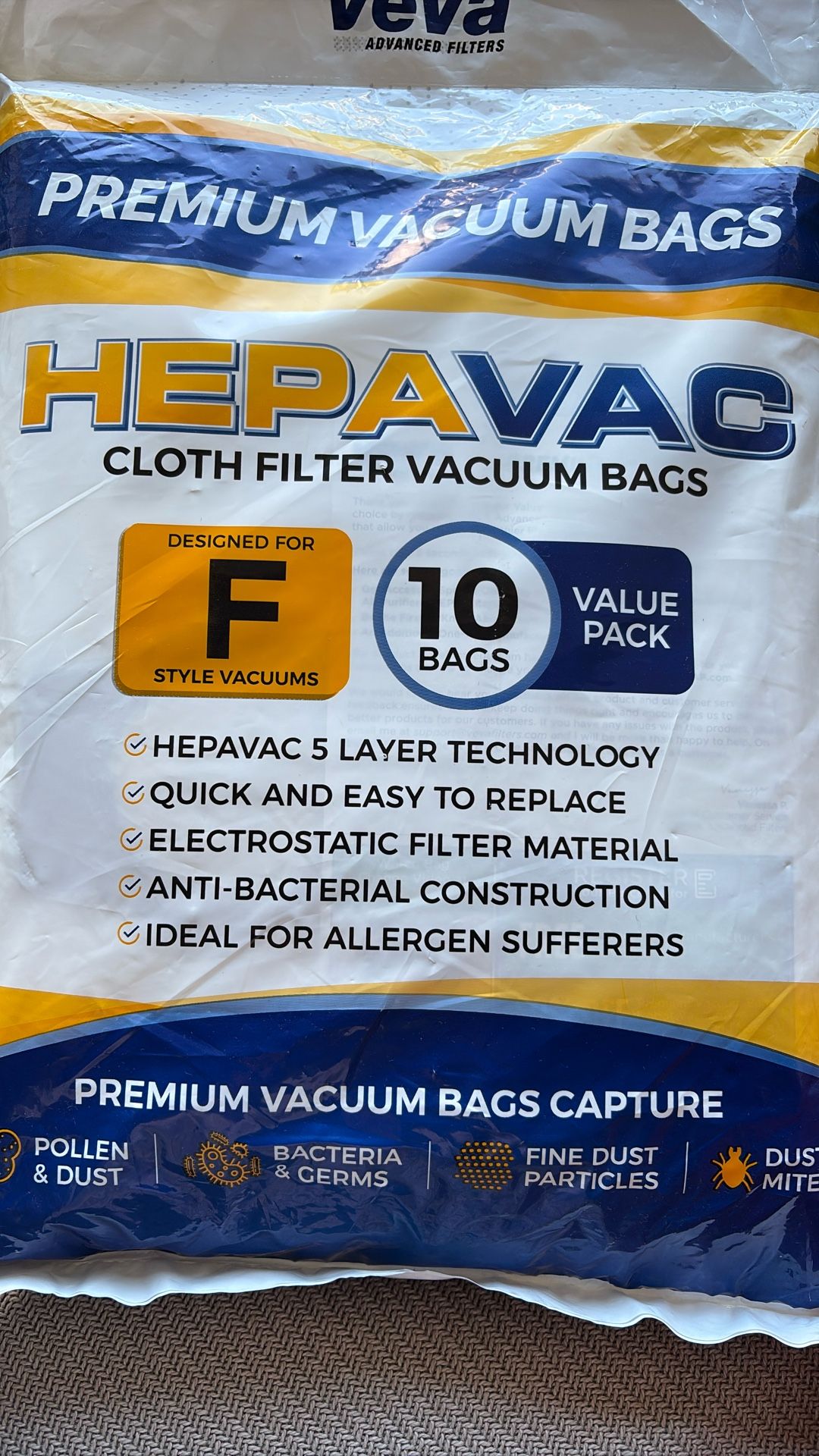 Hepavac F Style Cloth Vacuum Bags