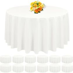 12 Pack Round Tablecloth 90 Inch - Ivory Polyester Table Cloth for Round Table, Premium Ivory Tableclothes Washable Fabric Table Cover for Wedding Par