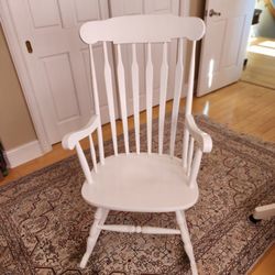 White Solid Wood Rocking Chair And Cushion Set