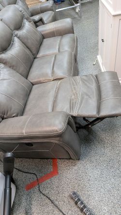 Gray faux Leather Power Reclining Sofa