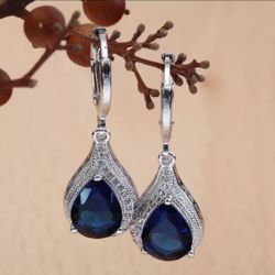 Beautiful Sapphire Earrings Silver Gift