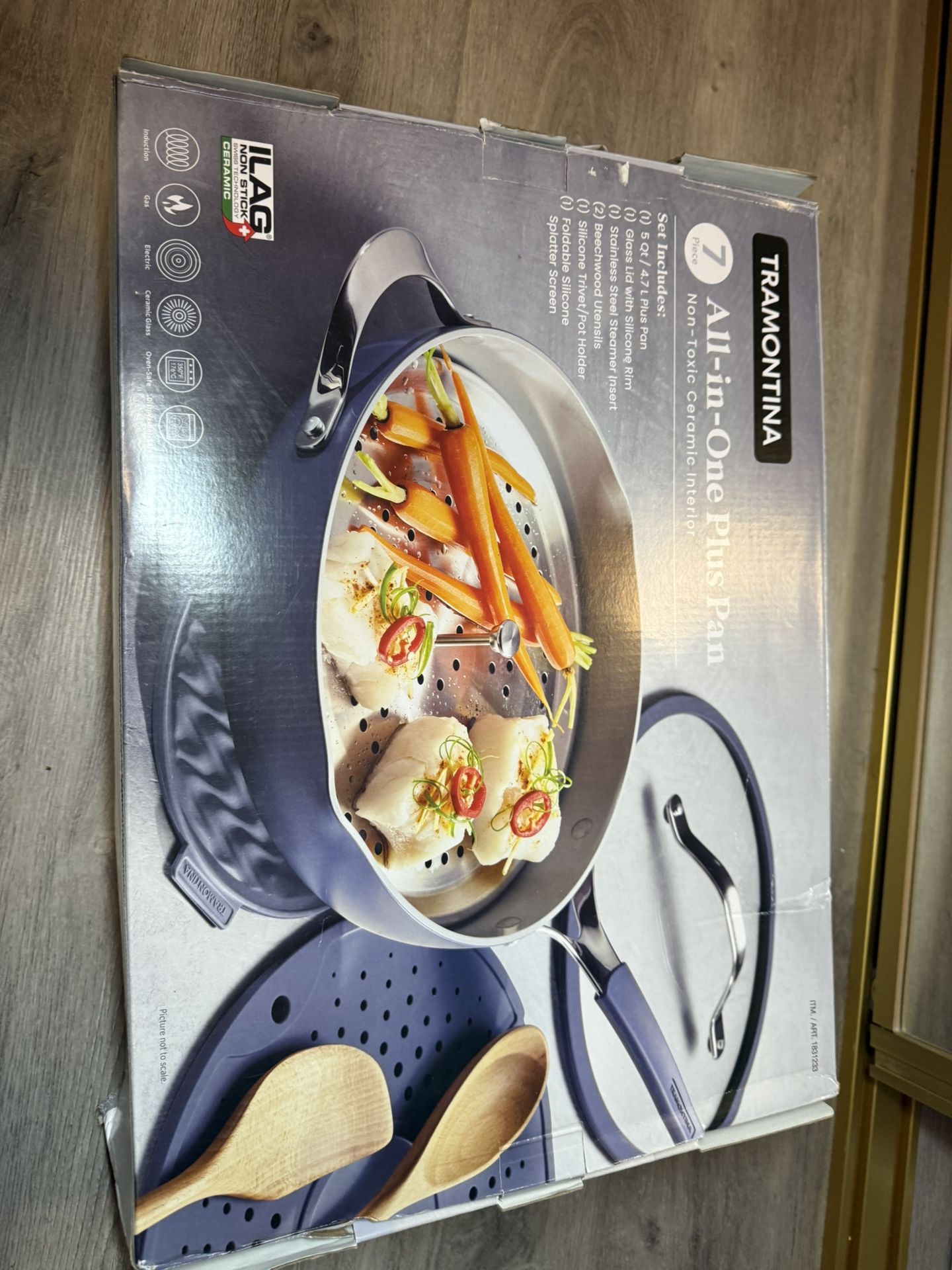 Tramontina 5-Quart All-In-One Plus Ceramic Non-Stick Pan 7-piece Set in Blue NEW