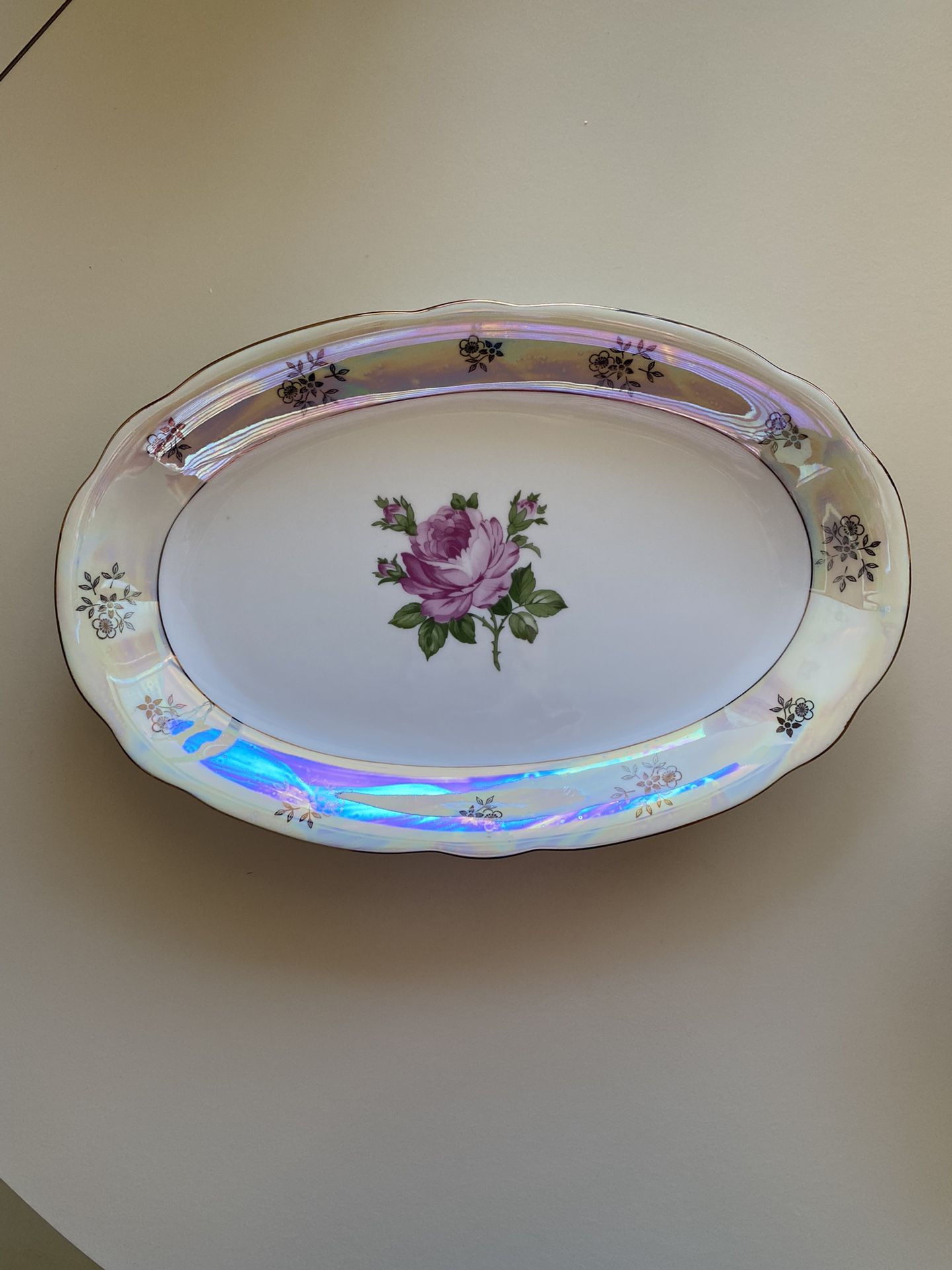 Vintage Kahla Porcelain Rose Antique 1970s Serving Dish Tray Plate East Germany