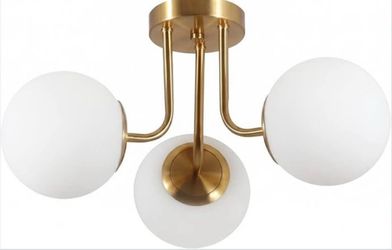 New 19.7” 3-Lights Semi Flush Mount Ceiling Light Fixture Brushed Gold Globe Sputnik Dimmable E26