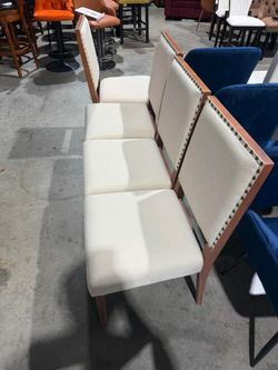 Dining Chairs Set of 4, Mid Century Modern Upholstered Dining Room Chairs, Fabric High Back Kitchen Chairs with Nailhead Trim and Wood Legs for Living