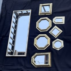Vintage Gold & Brass Mirror Set — 8 Pieces