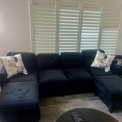 Black U-Shape Velvet Sectional Couch