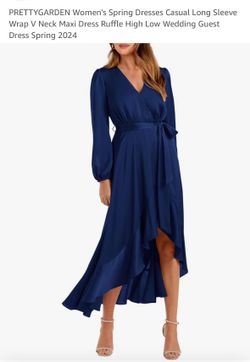 Casual Long Sleeve Wrap V Neck Maxi Dress Ruffle High Low