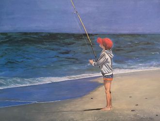 Boy fishing on the beach- 24 x 18