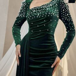 Emerald Green Velvet Formal Dress