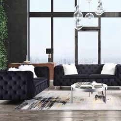 Brand New Black Velvet Sofa and Love Seat