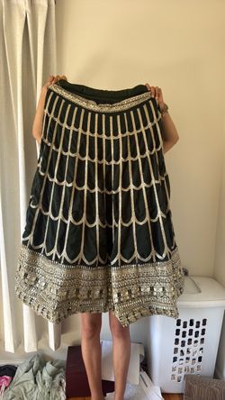 Dark Green Gold Embroidered Lehenga Skirt