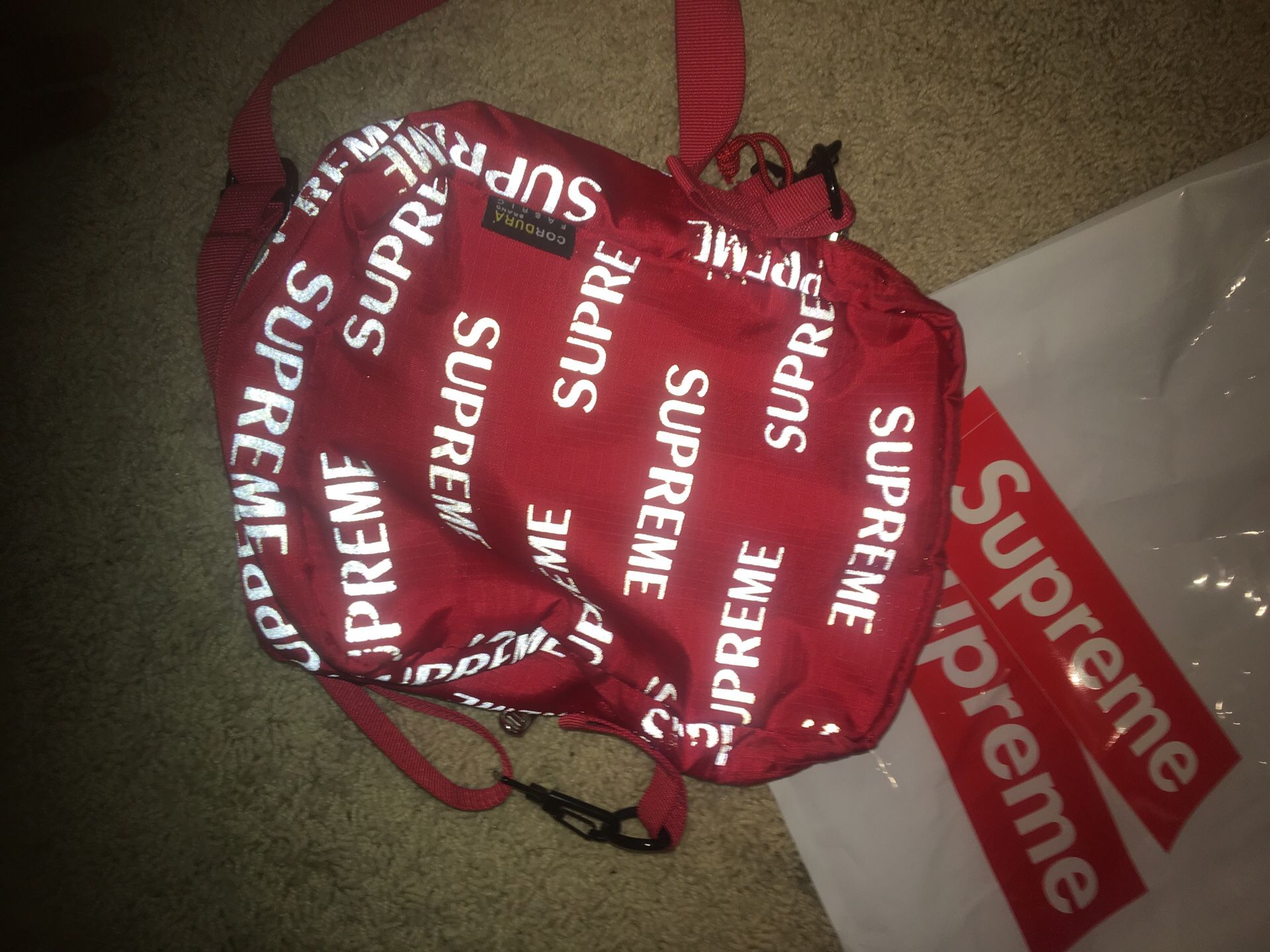 Supreme Reflective Shoulder Bag with Supreme sticker