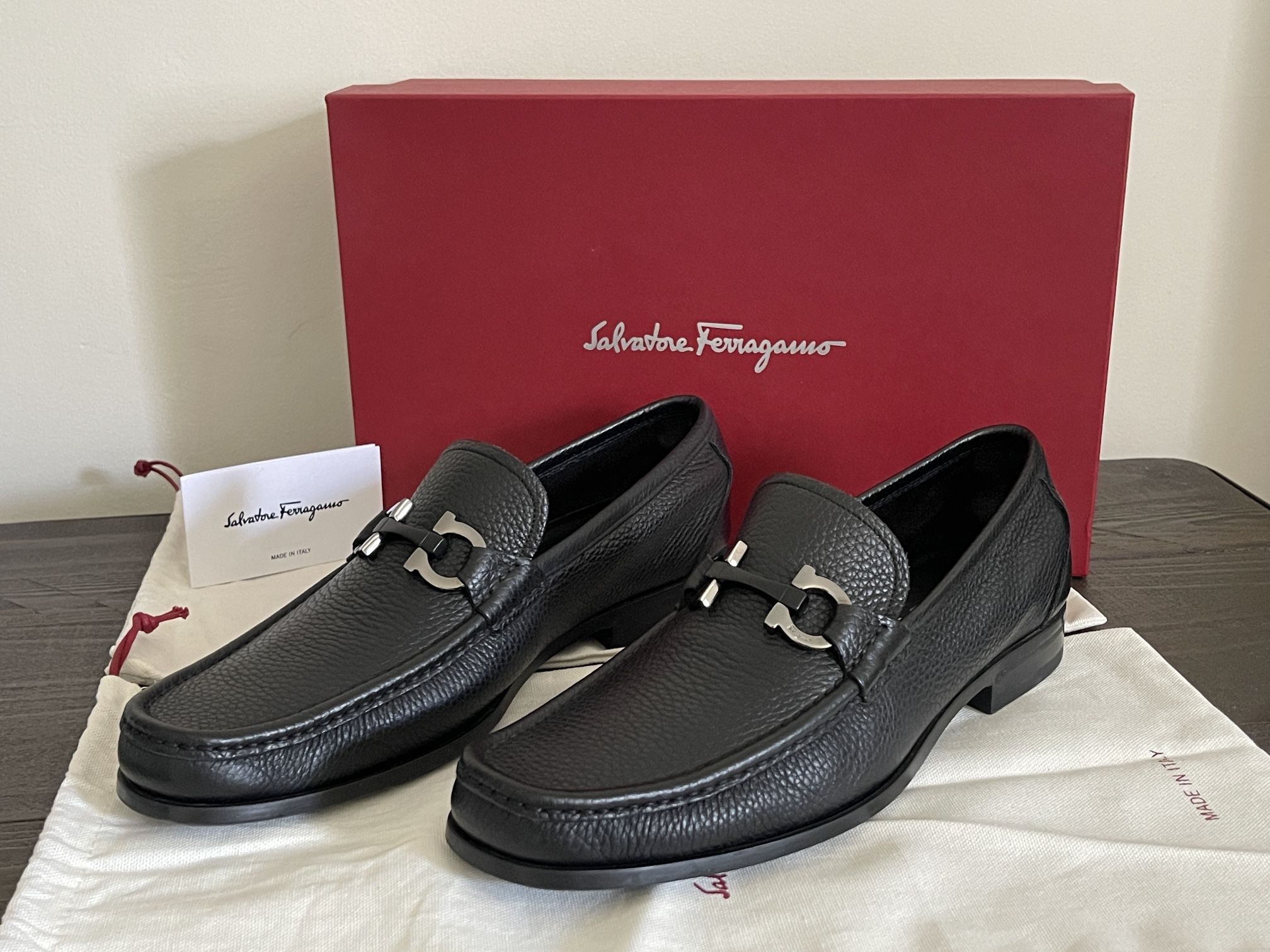 Salvatore Ferragamo Black GRANDIOSO Gancini Bit Dress Shoes Loafers Size - 8.5D