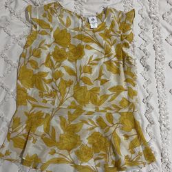 CAbi Mustard and Cream Floral Blouse