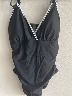 Black One-Piece Swimsuit with White Trim Medium