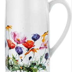 DEMDACO Dean Crouser Wildflowers Vibrant Watercolor Style Design Multicolor 50 Ounce Ceramic Stoneware Water Pitcher
