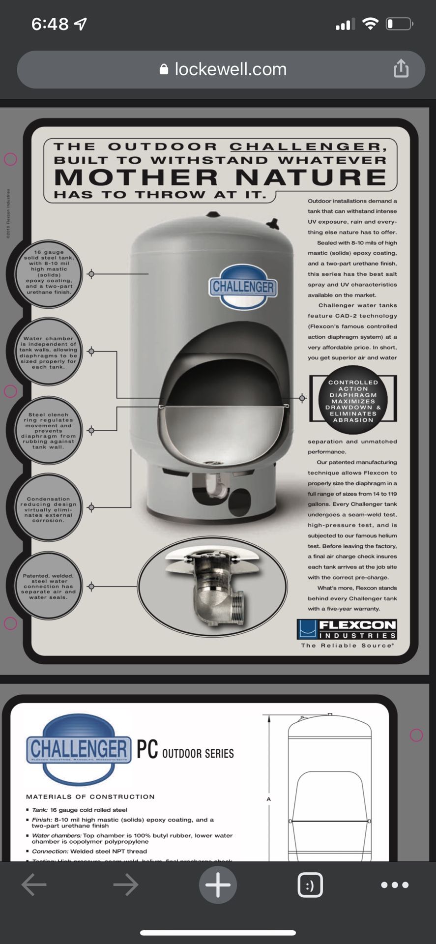 Pressure Outdoor Water Tank 20 Gallon, Challenger PC66R (977 New) for