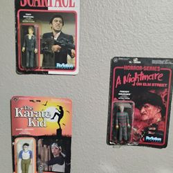 Scare face,The Karate Kid And Freddy Lot of 3 Action Figures  By Reaction Fingers 