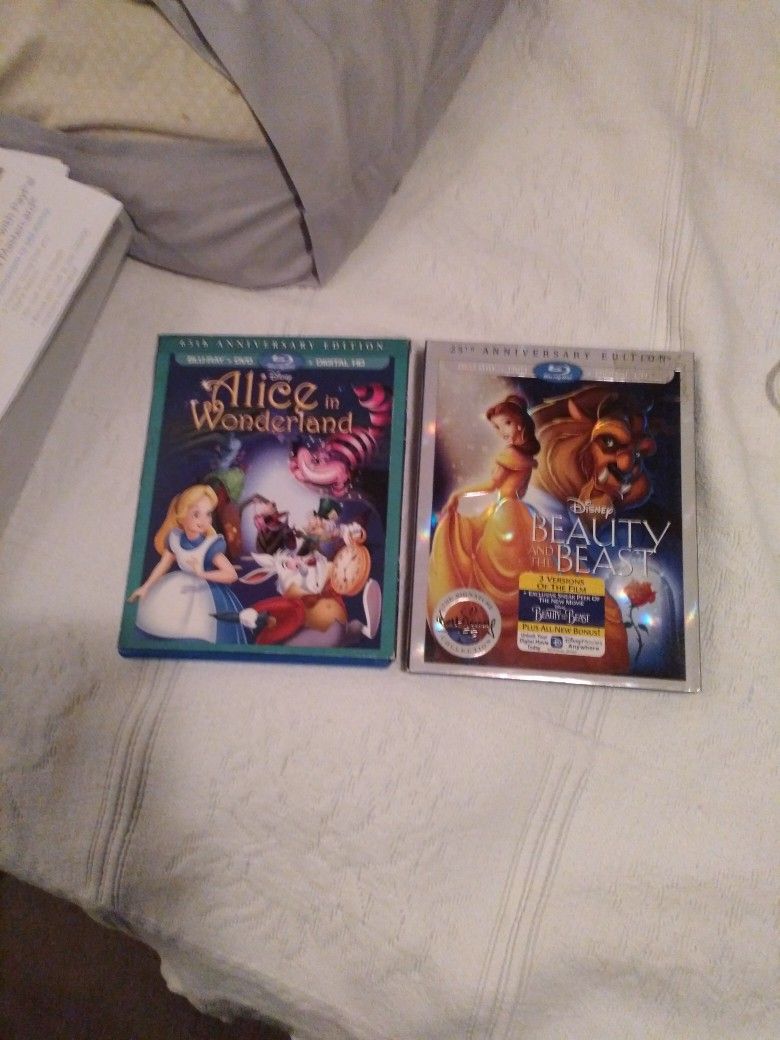 25 th Anniversary Edition Beauty And The Beast AND 65th Edition Of Alice In Wonderland Blu Ray And Dvd