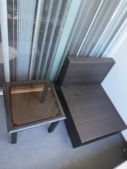 Outdoor Wicker Chair and Glass Side Table
