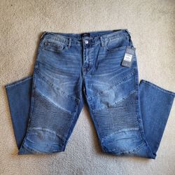 True Religion Men's Rocco Moto Relaxed Skinny Jeans 36x32 NWT 