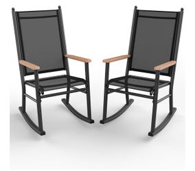Outdoor Rocking Chairs Set of 2,Upgraded High Back Patio Rocking Chair Set,Breathable Textilene Fabric Outdoor Rocking Chair for Porch,Patio,Garden,Ba