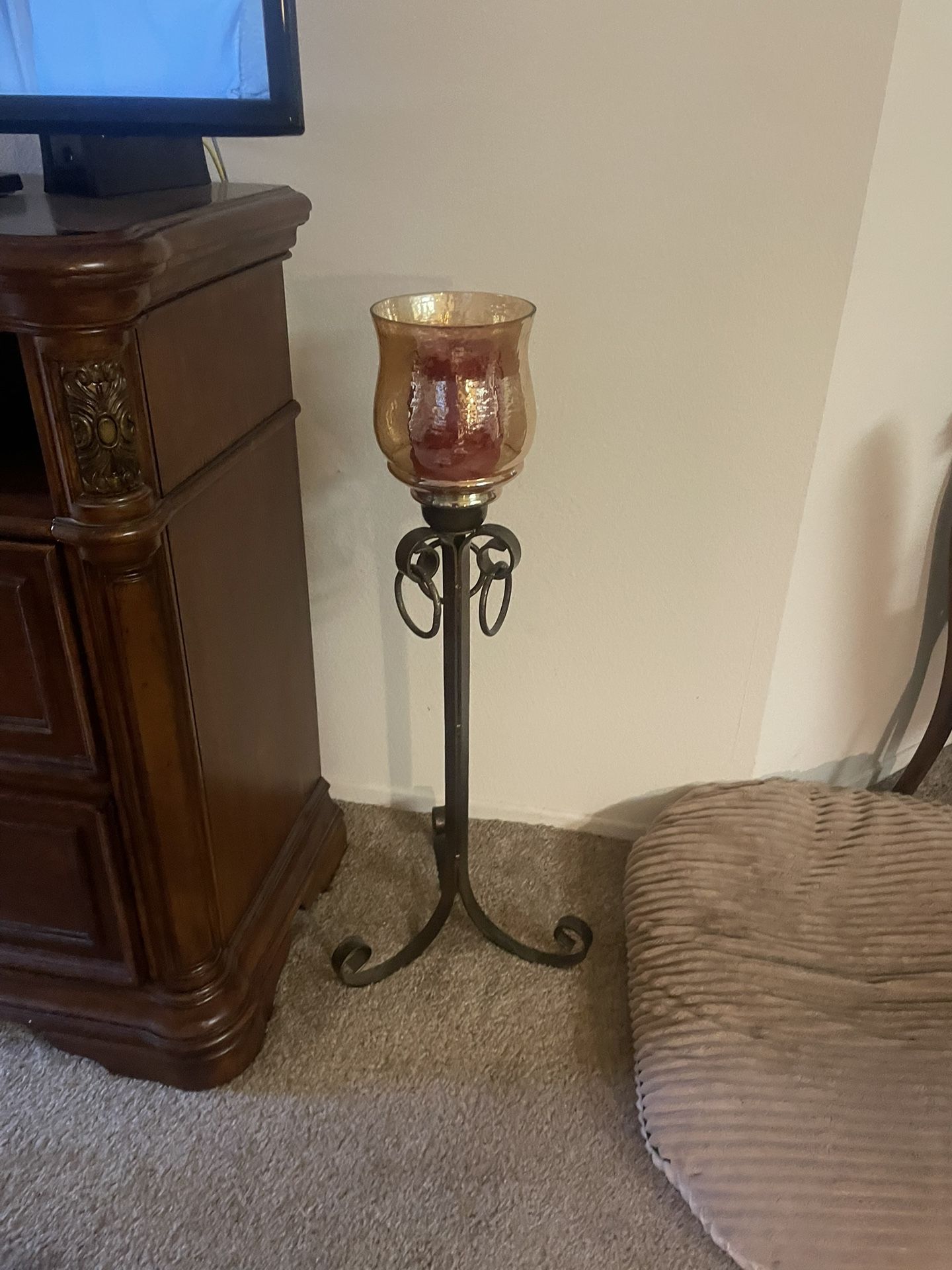Iron And Glass Candle Stand