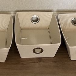 Set of 5 Ivory Canvas Storage Bins Nesting Baskets Decor