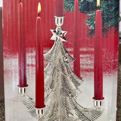 Vintage Godinger Holiday Collection Silver Plated Christmas Tree 5 Candle Holder