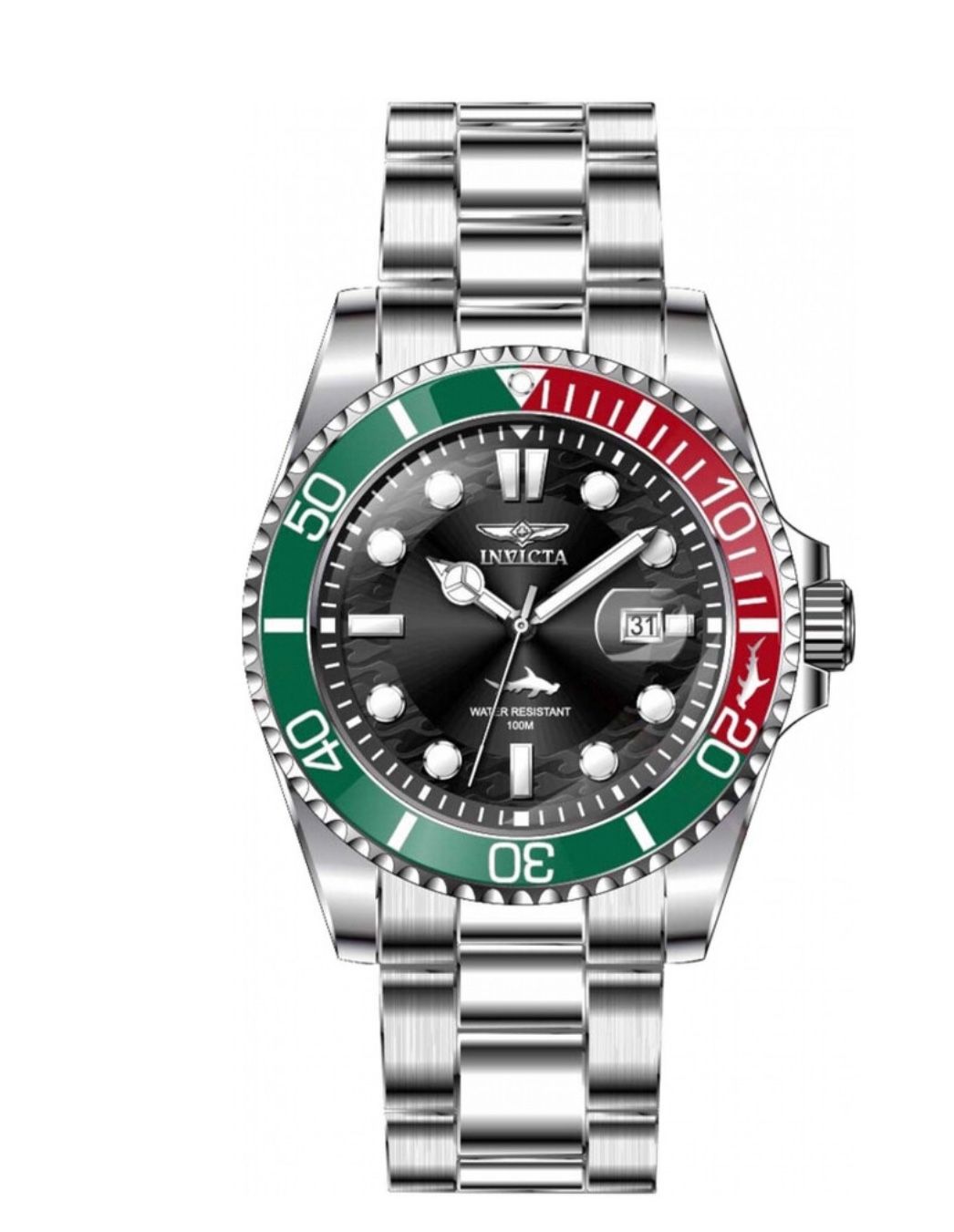 Invicta Silver Watch with Green and Red Accents Mens Watch