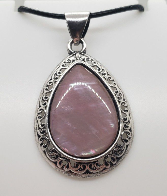 Pear Pink Moonstone Silver Necklace 