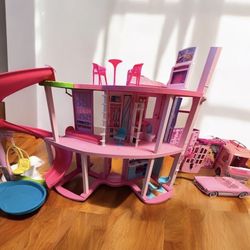 Barbie dream house, RV, remote control car, closet and case