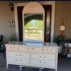 Coastal Vibe Vintage Broyhill Faux Bamboo Dresser And Mirror $120