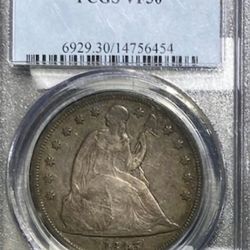 SCARCE 1843 P SEATED LIBERTY 🗽 DOLLAR** PCGS VF30**ONLY 165K MINTED**PRICE 💯 FIRM!!