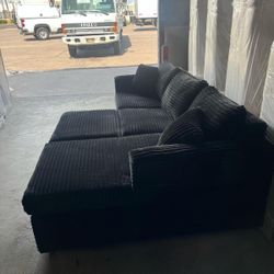 Brand New Black Corduroy Sectionals With Free Ottoman 