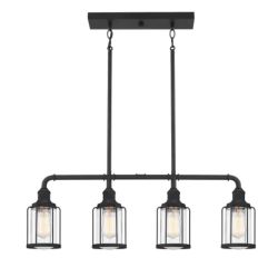 4 Light Linear Chandelier In Black